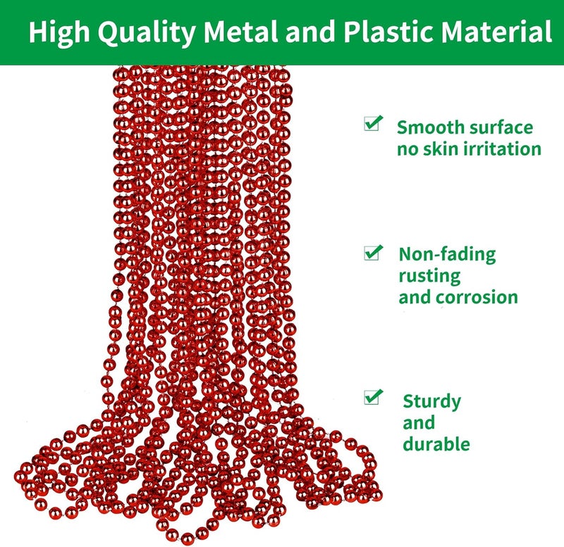 ZZYFGH 12 Pcs Red Bead Necklaces, 33'' 7mm Metallic Red Bead Necklace Bulk, Valentine Necklace Mardi Gras Round Beaded Necklaces for Valentines Wedding Birthday Mardi Gras Christmas Party Favors Decorations - Image 3